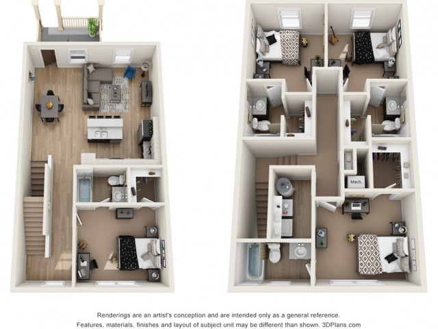 4x4 - Pulaski Townhome Furnished Floor plan