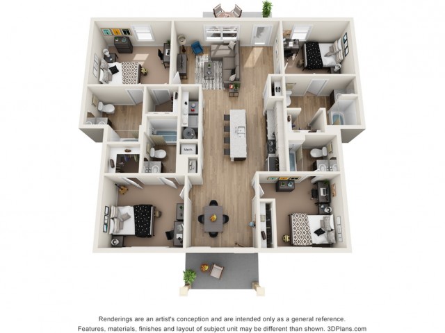 4x4 - Pulaski Flat Furnished Floor plan