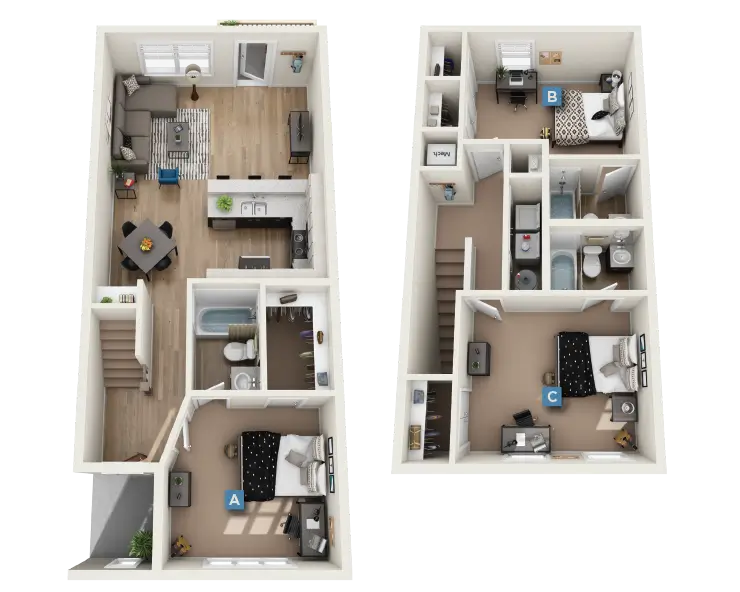 3x3 - Birchmore B Furnished Floor plan