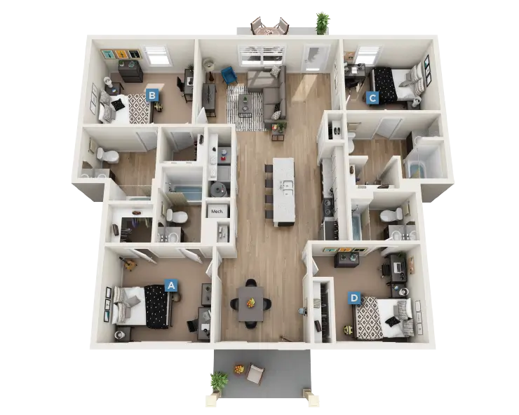 4x4 - Pulaski Flat Furnished Floor plan
