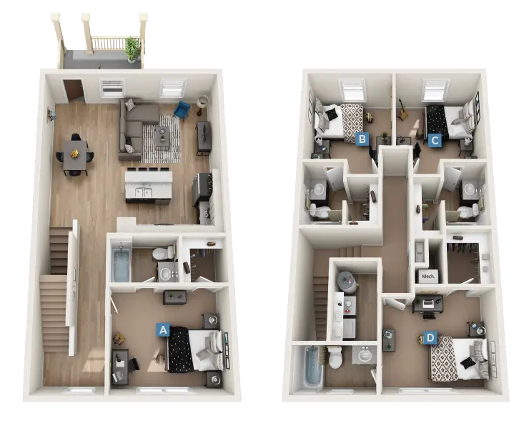 4x4 - Pulaski Townhome Furnished Floor plan